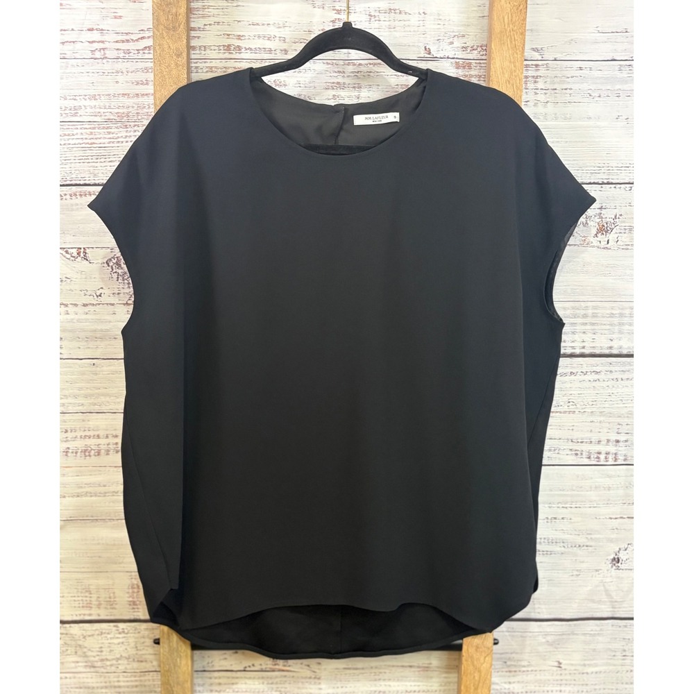MM.LaFleur Black Blouse Japanese Crepe Cap Sleeve Cuved Hemline Size‎ XL